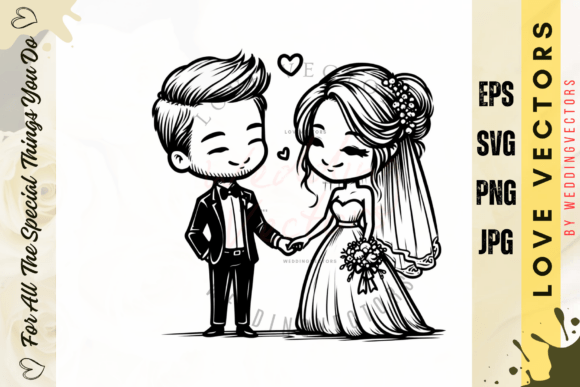 C4136: Elegant Wedding Couple & Love Vectors for Design