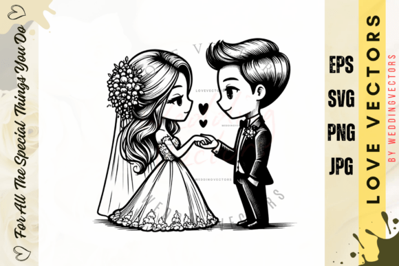 Elegant Couple-Themed Illustration of Wedding and Love