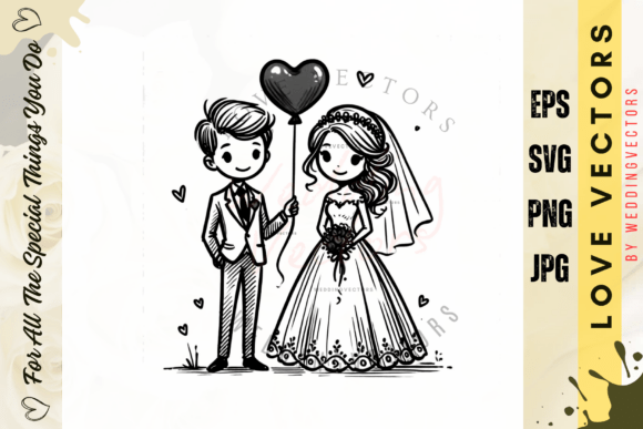 Elegant Love Symbolism Artwork: Wedding Couple Vectors