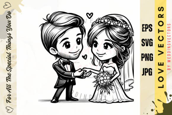 Enchanting Wedding Couple and Love Vectors - C4182