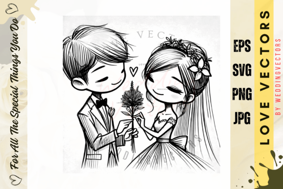 Wedding Couple and Love Vectors - C427: Fine Art Design Assets