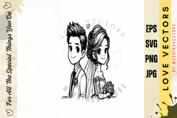 Wedding Couple and Love Vectors - C4292: A Luxurious Romantic Illustration